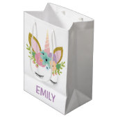 魔法のユニコーンパーソナライズされた名グリッターガーリー ミディアムペーパーバッグ (正面アングル)