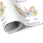 魔法のユニコーンパーソナライズされた名グリッターガーリー ラッピングペーパー (ロールコーナー)