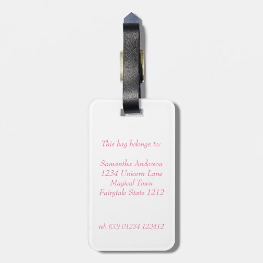 魔法のユニコーンパーソナライズされた虹 ラゲッジタグ (裏面縦)