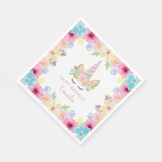 魔法のユニコーンパーティーのための女の子のフローラ水色 スタンダードランチョンナプキン (角)