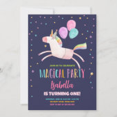 魔法のユニコーンパーティーレインボーガールファーストバースデー 招待状 (正面)