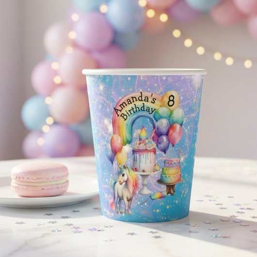 魔法のユニコーンパーティー 子供の誕生日のアイデア 紙コップ