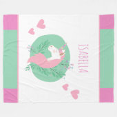 魔法のユニコーンピンクとティール(緑がかった色)小さな女の子名 フリースブランケット (正面(横))