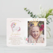 魔法のユニコーンピンクと金ゴールドの女の子の誕生日 招待状 (スタンド正面)