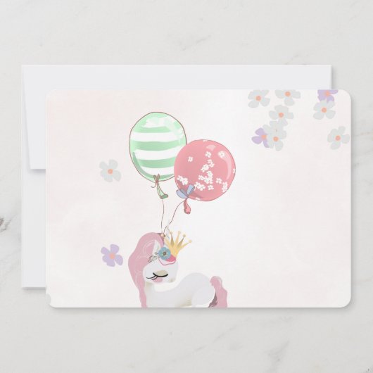 魔法のユニコーンピンクと金ゴールドの女の子の誕生日 招待状 (裏面)