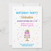 魔法のユニコーンピンクケーキ紙吹雪 招待状 (裏面)