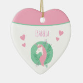 魔法のユニコーンピンクティール（緑がかった色）wネームガールクリスマス セラミックオーナメント (右)