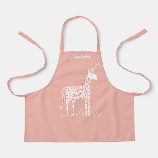 魔法のユニコーンピンクパーソナライズされた色の名前 エプロン (正面)