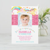 魔法のユニコーンピンク誕生日写真招待状 招待状 (スタンド正面)