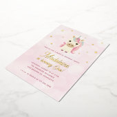 魔法のユニコーンピンク金ゴールドドット1st誕生日 箔招待状 (回転した状態)