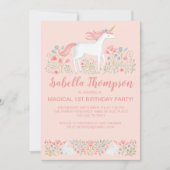 魔法のユニコーンピンク1st誕生日パーティの招待状 招待状 (正面)