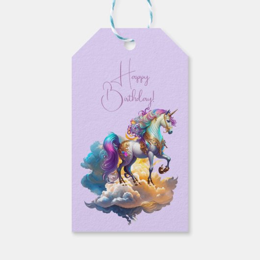 魔法のユニコーンファンタジー雲ロマンス誕生日 ギフトタグ (裏面)