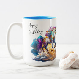 魔法のユニコーンファンタジー雲ロマンス誕生日 ツートーンマグカップ