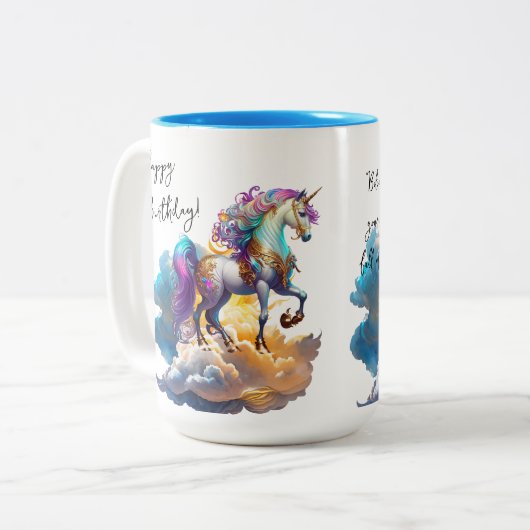魔法のユニコーンファンタジー雲ロマンス誕生日 ツートーンマグカップ (正面左)