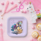 魔法のユニコーンファンタジー雲ロマンス誕生日 ペーパープレート (パーティー)