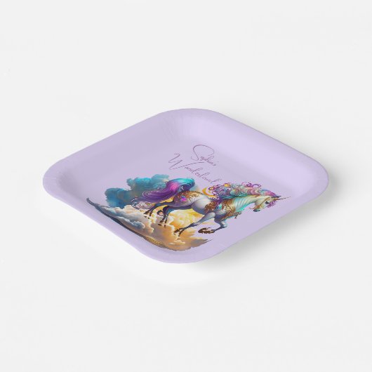 魔法のユニコーンファンタジー雲ロマンス誕生日 ペーパープレート (傾斜あり)