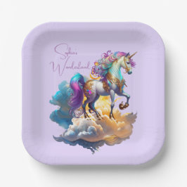 魔法のユニコーンファンタジー雲ロマンス誕生日 ペーパープレート