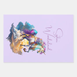 魔法のユニコーンファンタジー雲ロマンス誕生日 ラッピングペーパーシート