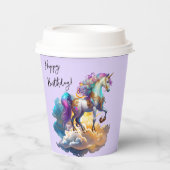 魔法のユニコーンファンタジー雲ロマンス誕生日 紙コップ (正面)