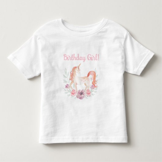 魔法のユニコーンフラワーリース誕生日パーティー トドラーTシャツ (正面)