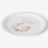 魔法のユニコーンフラワーリース誕生日パーティー ペーパープレート (アングル)