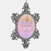 魔法のユニコーンフローラ王冠、メリークリスマス スノーフレークピューターオーナメント (左)