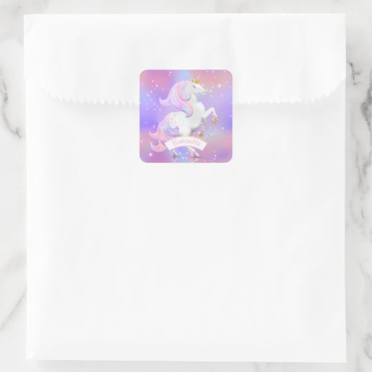 魔法のユニコーンプリンセスの誕生日または新生児 スクエアシール (バッグ)