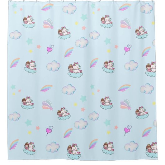 魔法のユニコーンプリンセスレインボーパターンのグラデーション シャワーカーテン (正面)