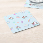 魔法のユニコーンプリンセスレインボーパターンのグラデーション スクエアペーパーコースター (アングル)