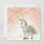 魔法のユニコーンベビーガールシャワーマーブルバラ金ゴールド 招待状 (裏面)