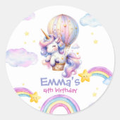魔法のユニコーンホットエアバルーン誕生日シール ラウンドシール (正面)