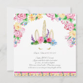 魔法のユニコーンホーンベビーガールシャワー水色 招待状 (裏面)