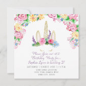 魔法のユニコーンホーンベビーガールシャワー水色 招待状 (正面)