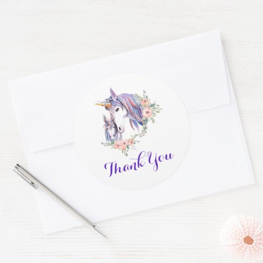 魔法のユニコーンママ&ベビーの水の色ありがとう ラウンドシール (封筒)