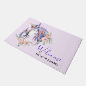 魔法のユニコーンママ&ベビーの水彩歓迎 ドアマット (アングル)
