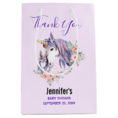 魔法のユニコーンママ&ベビー水の色ベビーシャワー ミディアムペーパーバッグ (正面)