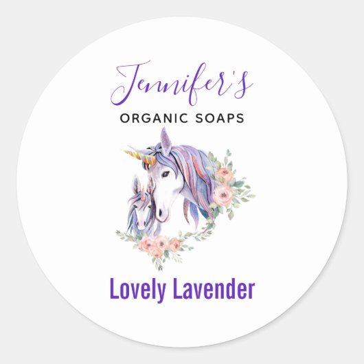 魔法のユニコーンママ&ベビー水彩ソープキャンドル ラウンドシール (正面)