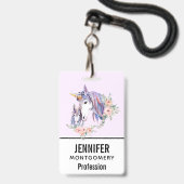 魔法のユニコーンママ&ベビー水彩 バッジ (正面（ネックストラップ付）)