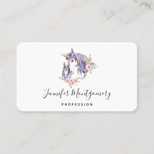 魔法のユニコーンママ&ベビー水彩 名刺 (正面)