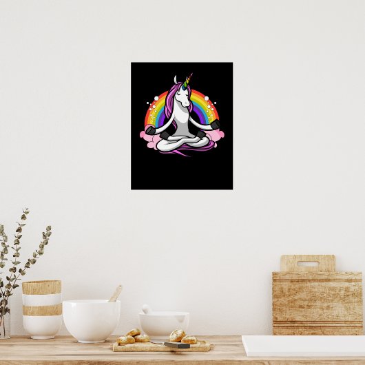 魔法のユニコーンヨガ禅瞑想虹 ポスター (キッチン)