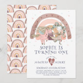 魔法のユニコーンレインボーガール ファーストバースデーパーティー 招待状 (正面/裏面)