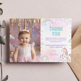 魔法のユニコーンレインボー誕生日写真 サンキューカード