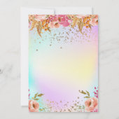 魔法のユニコーンレインボー ピンク フラワー バースデー 招待状 (裏面)