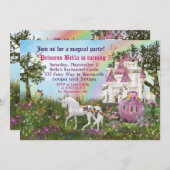 魔法のユニコーン城のプリンセスパーティー招待状 招待状 (正面/裏面)