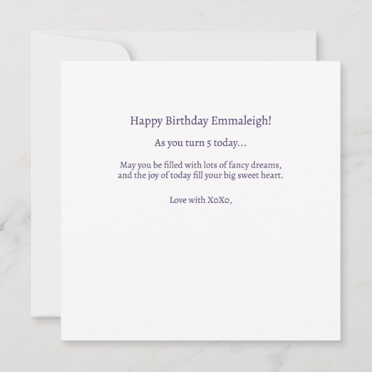 魔法のユニコーン城の誕生日メッセージ カード (裏面)