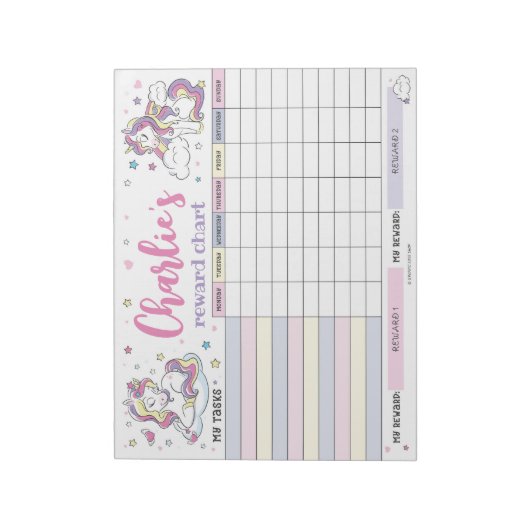 魔法のユニコーン報酬チャートのパーソナライズされたタスク ノートパッド (回転)