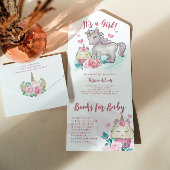 魔法のユニコーン女の子の赤ちゃんシャワー オールインワン招待状