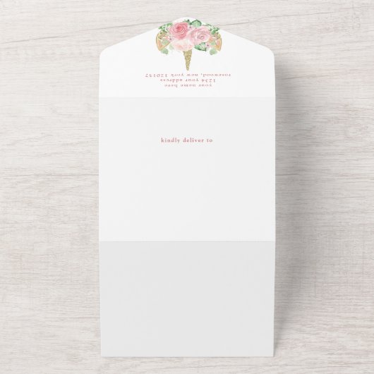 魔法のユニコーン女の子の赤ちゃんシャワー オールインワン招待状 (外側)