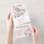 魔法のユニコーン女の子の赤ちゃんシャワー オールインワン招待状 (貼ってはがせる)