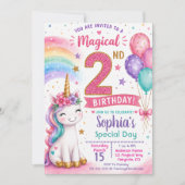 魔法のユニコーン女子の2歳の誕生日 招待状 (正面)